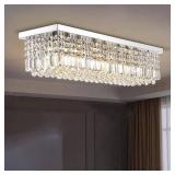 40 in. Modern 8 Light Chrome Rectangle Crystal Ceiling Light Fixture Flush Mount Light Chandelier