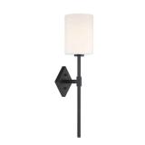 Destin 6 in. W x 22 in. H 1-Light Matte Black Wall Sconce with White Opal Glass Cylindrical Shade