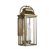 Wellsworth 18.25 in. 3-Light Painted Distressed Brass Outdoor Wall Lantern Sconce