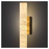 (2) 1-Light 20" Modern Gold LED Alabaster Wall Sconce, Cylinder Natural Marble Wall Light for Living Room, Bedroom, Hallway