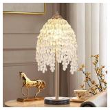 19 in. H Waterfall Design Gold Table Lamp with Switch and Teardrop Grape Crystal Bead String (No Bulb Included)