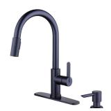 Paulina Single-Handle Pull-Down Sprayer Kitchen Faucet with TurboSpray, FastMount, in Matte Black