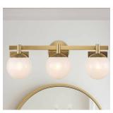 Brooklyn 24 in. 3-Light Gold Bathroom Vanity Light Fixture with White Swirl Glass Shades