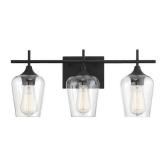 Octave 21 in. W x 9 in. H 3-Light Black Bathroom Vanity Light with Clear Glass Shades