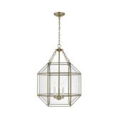 Morrison 18.5 in. Medium 3-Light Satin Brass Octagonal Hanging Pendant With A Clear Glass Shade