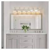 Shop ZHLWIN Home Lighting 51.18 in. 6-Light Chrome Square Vanity Lights with Crystal Accents Over Mirror For Bathroom（JW-294）