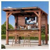 OUTDOOR LIVING SPACES Ultra Series 6.5 ft. x 8 ft. Cedar Wood Entertainment Bar Center, Wooden Gazebo Grill Pavilion with Shelves