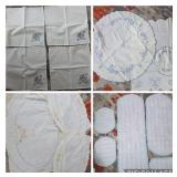 Bundle of Vintage Embroidered Linen Table Runners, Dresser Scarves, Doilys