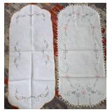 Bundle Of Vintage Embroidered Linen Runners, Doilys, Dresser Scarves