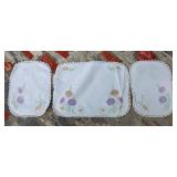 Bundle Of Vintage Embroidered Linen Runners, Doilys, Dresser Scarves