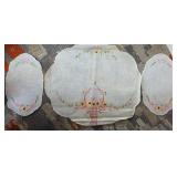 Bundle Of Vintage Embroidered Linen Runners, Doilys, Dresser Scarves