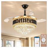 Crystal Fandelier with Lights Black Remote