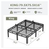 NKZ King Size Metal Bed Frame 16" 2-in-1