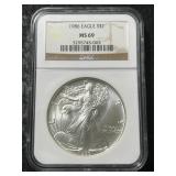 1986 AMERICAN SILVER EAGLE NGC MS69