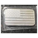 1 TROY OZ .999 FINE SILVER AMERICAN FLAG BAR