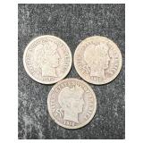 3 US BARBER DIMES 1912P-D-S