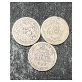 3 US BARBER DIMES 1912P-D-S