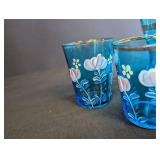 Blue Hand-Painted Glass Pitcher & 6 Tumblers Set