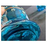 Blue Hand-Painted Glass Pitcher & 6 Tumblers Set