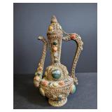 Ornate Ewer-Style Vessel With Cabochon Inlay