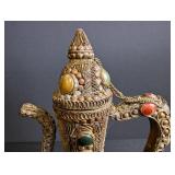 Ornate Ewer-Style Vessel With Cabochon Inlay