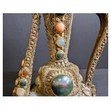 Ornate Ewer-Style Vessel With Cabochon Inlay