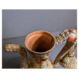 Ornate Ewer-Style Vessel With Cabochon Inlay