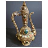 Ornate Ewer-Style Vessel With Cabochon Inlay