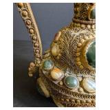 Ornate Ewer-Style Vessel With Cabochon Inlay