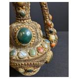 Ornate Ewer-Style Vessel With Cabochon Inlay