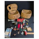 Vintage Fishing Tackle Mixed Lot With Wicker Creels