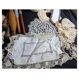 Vintage Sewing Notions, Thread Spools, Lace & Basket Mixed Lot