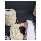 Vintage Sewing Notions, Thread Spools, Lace & Basket Mixed Lot