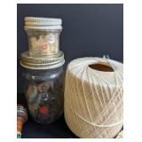 Vintage Sewing Notions, Thread Spools, Lace & Basket Mixed Lot