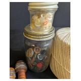 Vintage Sewing Notions, Thread Spools, Lace & Basket Mixed Lot