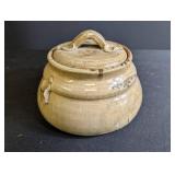 Stoneware Lidded Jar With Applied Leaf Decoration
