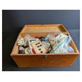 Large Button Assortment in Wooden Storage Box