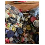 Large Button Assortment in Wooden Storage Box