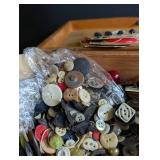 Large Button Assortment in Wooden Storage Box