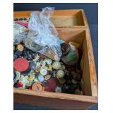 Large Button Assortment in Wooden Storage Box