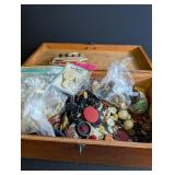 Large Button Assortment in Wooden Storage Box