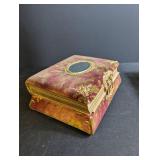 Antique Victorian Photo Album Music Box Floral Velvet Cover