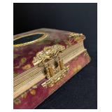 Antique Victorian Photo Album Music Box Floral Velvet Cover