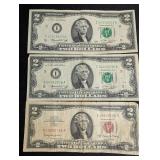 US Two Dollar Bills 1976 & 1963A (Lot of 3)