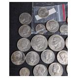 U.S. Coin Assortment Kennedy Half Dollars Eisenhower Dollars & Assorted Change