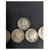 90% Silver Mercury & Roosevelt Dimes (Lot of 5)