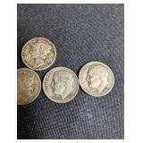 90% Silver Mercury & Roosevelt Dimes (Lot of 5)