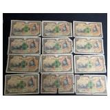 Vintage Japan 5 Yen Banknotes (Lot of 12)