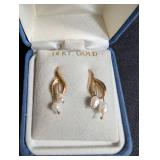 14K Gold Pearl Drop Earrings