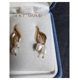 14K Gold Pearl Drop Earrings